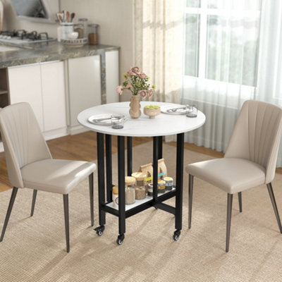 Homcom Folding Dining TableDrop Leaf Table With Open ShelfWhite Marble from B&Q