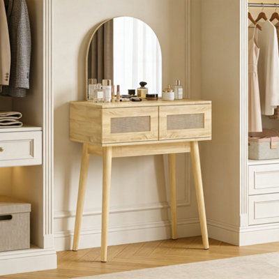 Rackhams Dressing Table, Vanity Desk W/ Mirror, 2 Drawers, Natural Wood Finish - Image 7