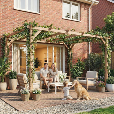 Outsunny 4X3 Garden Wooden Pergola Gazebo Grape Trellis, Maple Wood-Effect Size 4