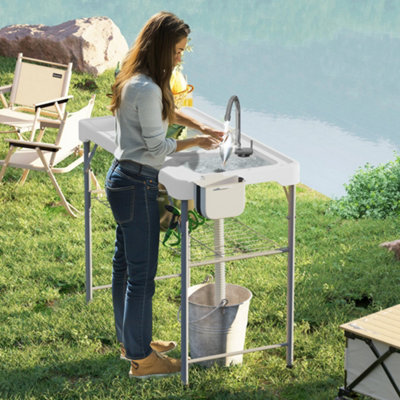 Rackhams White Folding Fish Cleaning Table Camping Sink Table With Faucet, - Image 6