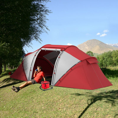 Outsunny 4 Person Camping Tent Dome Family Travel Group Hiking Room Fishing