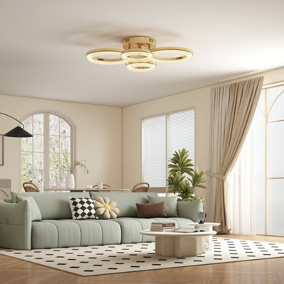 HOMCOM LED Ceiling Light, Modern Dimmable 4 Rings Ceiling Lamp with Wall Switch, 40W 4350lm Flush Mount Ceiling Light with 3500K/4500K/6000K Colour Temperatures for Living Room, Bedroom, Gold Tone - Image 9