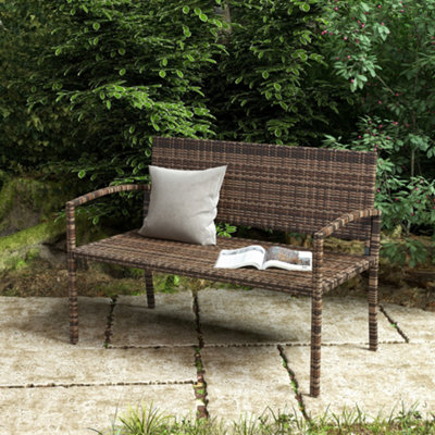 B&Q -  Patio Rattan 2 Seater Garden Bench Love Seat Garden Armchair Brown