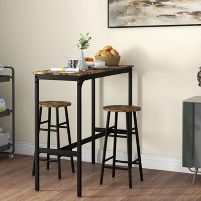 HOMCOM 3 Piece Bar Set, Industrial Kitchen & Chair Set Rustic Brown - Image 7