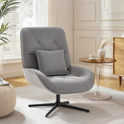 Homcom Swivel Accent ChairChenille Armchair With Lumbar PillowLight Grey from B&Q