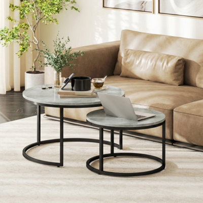 B&Q -  2 Pcs Stacking Coffee Table Set Steel FrameMarble Grey