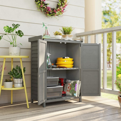 Outsunny Wooden Garden Shed - 2 Door - Grey - Wood/Metal - Image 7