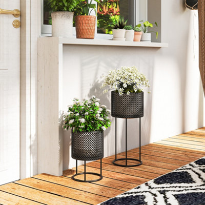 B&Q -  Metal Plant Pots Flower Planters Set Of 2 For Indoor Outdoor Black