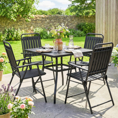 B&Q -  Folding Garden Chairs Set Of 4 With Plastic Seat And BackBlack