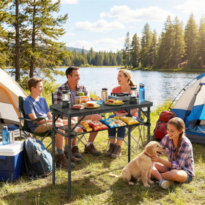 Outsunny 3Ft Folding Camping TablePicnic Table With Storage LayerBlack from B&Q