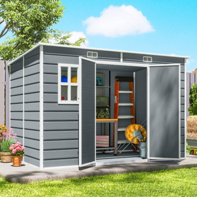 Outsunny Unisex Grey 10 X 6 Ft Plastic Garden Shed With Floor, Lockable Doors, | : 300 Cm X 100 Cm - Image 8