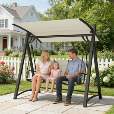 Outsunny 3 Seater Swing Chair - Cream - Adjustable Canopy - Image 6