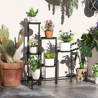 Outsunny 3 Tier Foldable Corner Plant Stand For Indoor OutdoorBlack from B&Q