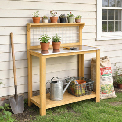 Rackhams Wooden Potting Bench Table With Aluminium Worktop - Aluminium, Fir Wood - 100L X 48W X 119H Cm - Potting Bench Table - Image 3