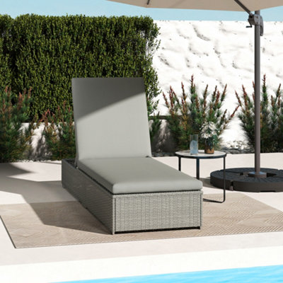 Outsunny Patio Rattan Chaise Lounge Garden Pool Wicker Sun Lounger Adjustable from B&Q