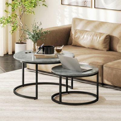 Homcom 2 Pcs Stacking Coffee Table Set Steel FrameCement Grey