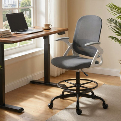 Homcom Grey Mesh Painting Chair, Rolling Desk Chair With Flip-Up Armrests, B&Q