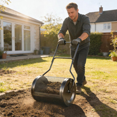 Outsunny Black Compost Spreader, 20" Peat Moss Spreader - Compost Spreader - 50L X 40W X 123H Cm - Image 3