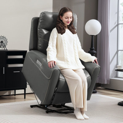 Homcom Grey Overstuffed Riser And Reclining Chair With Usb Ports, Remote,
