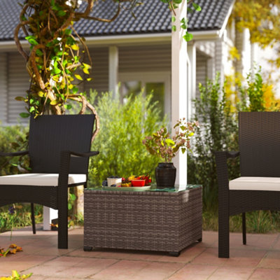 B&Q -  Outdoor Coffee Table With Glass TopRattan Side TableDark Grey