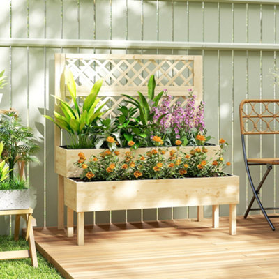 B&Q -  2-Tier Raised Garden Bed With Trellis For Climbing Plants