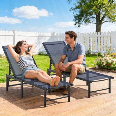 Outsunny Sun Loungers Set Of 25-Level Reclining SunbedsDark Blue from B&Q