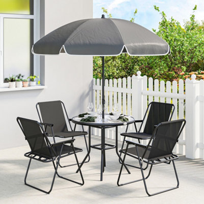 Outsunny 6 Pieces Garden Furniture Set With ParasolFolding ChairsBlack from B&Q