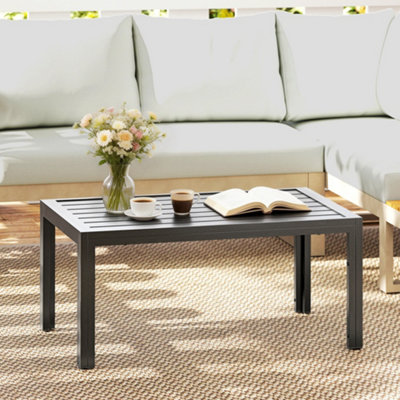 B&Q -  Outdoor Side Table Garden Table With Steel Frame And Slat Top Grey Wood