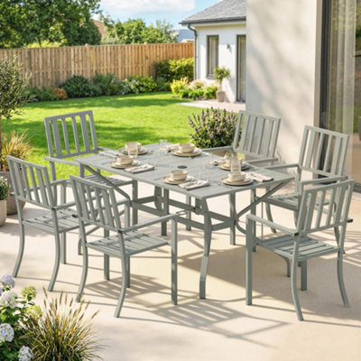Outsunny 7 Pieces Patio Dining Set With Umbrella Hole For GardenLight Grey from B&Q