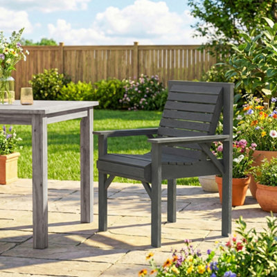B&Q -  Wood Garden Chair Outdoor Dining Chair With Curved SeatGrey