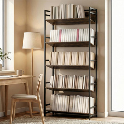Homcom Brown Bookcase Anti-Slip Design 5-Tier - Rustic - Image 8