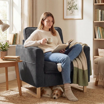 B&Q -  Accent Chair With Metal Legs And Spring Dark Grey