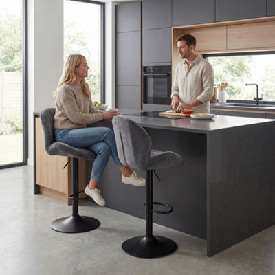 Rackhams Grey Modern Bar Stools Set Of 2, Swivel Counter Height Barstools - Image 8