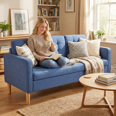Homcom Modern 3 Seater Sofa With Hidden Storage And Rubber Wood LegsBlue
