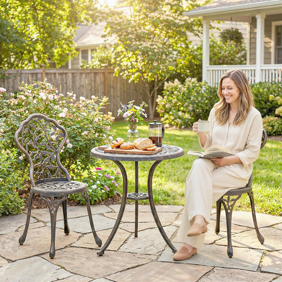 Outsunny Aluminium Bistro Set Garden Coffee Table Chair Outdoor Dining Set from B&Q