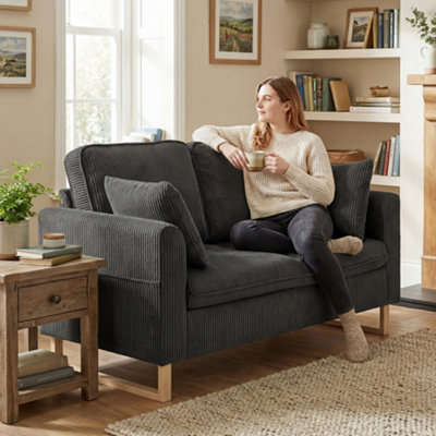 Homcom 2 Seater SofaCorduroy Sofa W/ Spring Cushions 2 PillowsDark Grey from B&Q