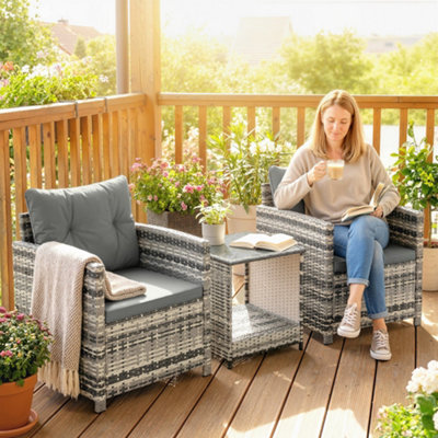 B&Q -  Rattan Garden Furniture Bistro Set With CushionMixed Grey