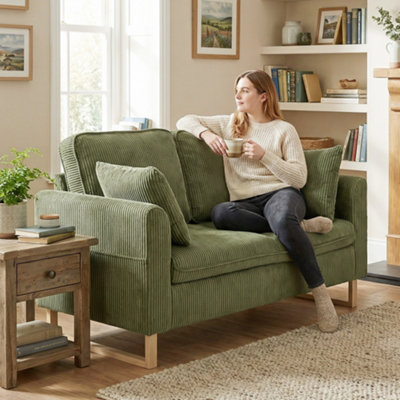 Homcom 2 Seater SofaCorduroy Sofa W/ Spring Cushions 2 PillowsDark Green from B&Q