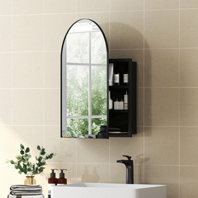 B&Q -  Bathroom Mirror Cabinet With Mirror Arched Wall Cabinet Black - Image 11