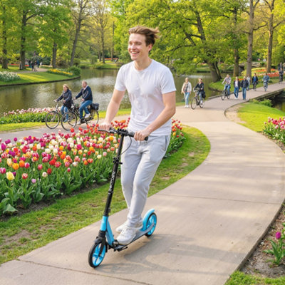 Homcom Blue Folding Kick Scooter For 14+ W/ Adjustable Height, Size 14 B&Q