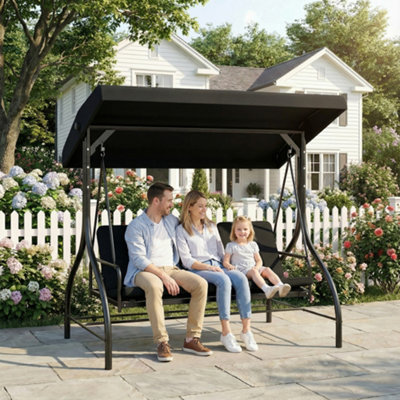 Outsunny 3 Seater Canopy Swing Chair Porch Hammock BedBlack from B&Q