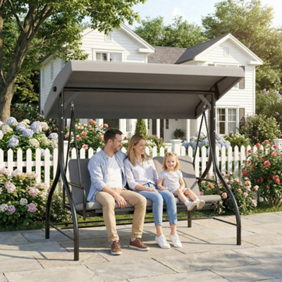 Outsunny 3 Seater Canopy Swing Chair Porch Hammock BedLight Grey from B&Q