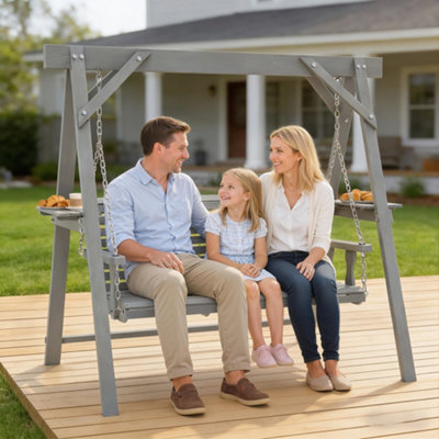 B&Q -  3 Seater Wooden Garden Swing Chair With Side TablesDark Grey