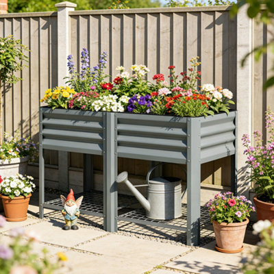 B&Q -  Metal Raised Garden Bed With Storage Shelf Bed Liner 120X55Cm Grey