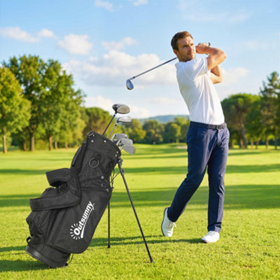 Outsunny Men's Grey Golf Stand Bag 6 Way Full-Length Dividers, Waterproof Golf Bag - Image 4