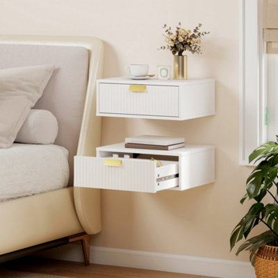 B&Q -  Floating Nightstands Set Of 2 Bedside Tables W/ Wave Drawer White