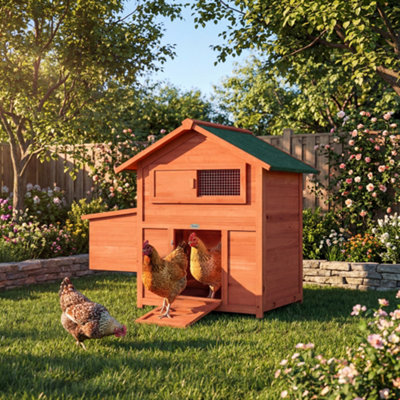 Pawhut Chicken Coop, Wooden Hen House With Nesting Box, Pull-Out Tray B&Q