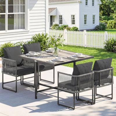 B&Q -  4-Seater Garden Dining Set With Space-Saving ChairsBlack
