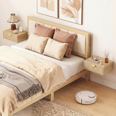 Homcom Floating Nightstands Set Of 2 Bedside Tables W/ Wave Drawer Oak from B&Q