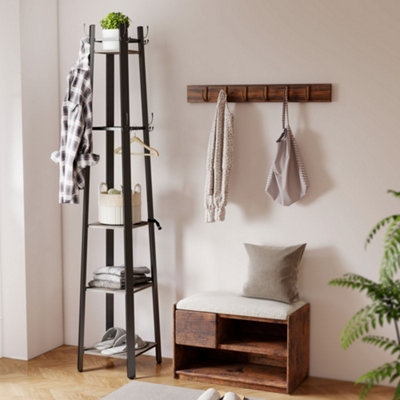 HOMCOM Industrial Coat Stand - 4 Shelves - 8 Hooks - Grey - Image 7